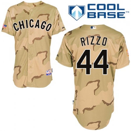 Men's Majestic Chicago Cubs #44 Anthony Rizzo Authentic Camo Commemorative Military Day Cool Base MLB Jersey