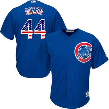 Men's Majestic Chicago Cubs #44 Anthony Rizzo Authentic Royal Blue USA Flag Fashion MLB Jersey
