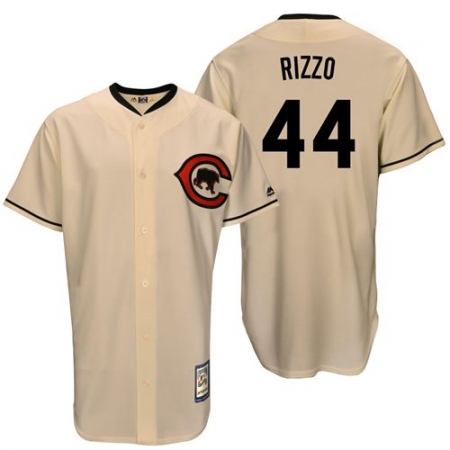 Men's Majestic Chicago Cubs #44 Anthony Rizzo Replica Cream Cooperstown Throwback MLB Jersey