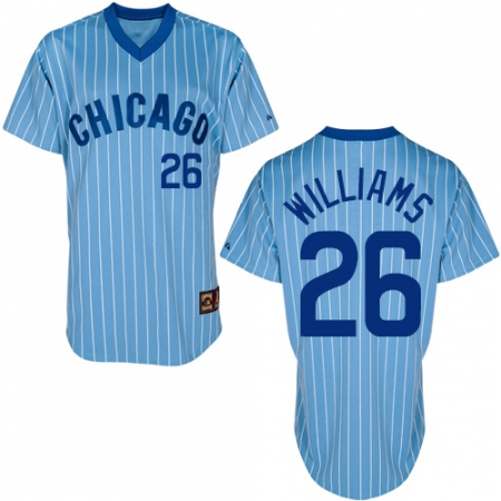 Men's Majestic Chicago Cubs #26 Billy Williams Authentic Blue/White Strip Cooperstown Throwback MLB Jersey