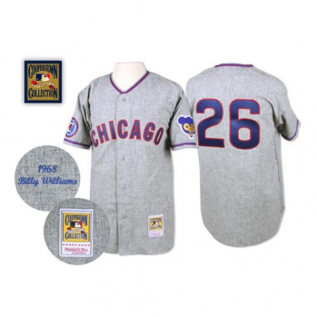 Men's Mitchell and Ness 1968 Chicago Cubs #26 Billy Williams Authentic Grey Throwback MLB Jersey
