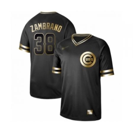 Men's Chicago Cubs #38 Carlos Zambrano Authentic Black Gold Fashion Baseball Jersey