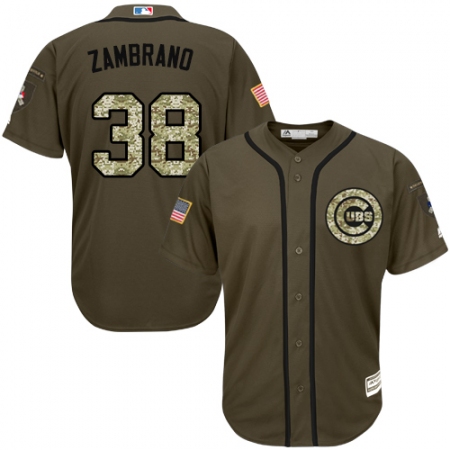 Men's Majestic Chicago Cubs #38 Carlos Zambrano Authentic Green Salute to Service MLB Jersey