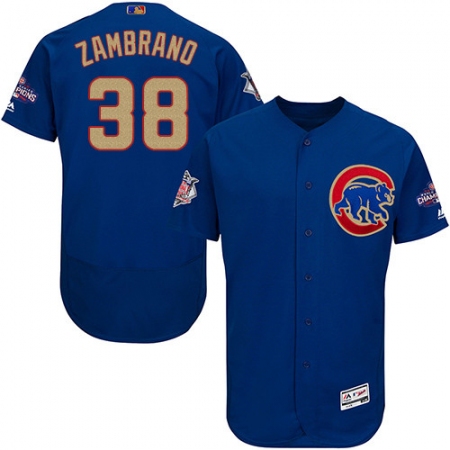Men's Majestic Chicago Cubs #38 Carlos Zambrano Authentic Royal Blue 2017 Gold Champion Flex Base MLB Jersey