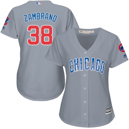 Women's Majestic Chicago Cubs #38 Carlos Zambrano Authentic Grey Road MLB Jersey