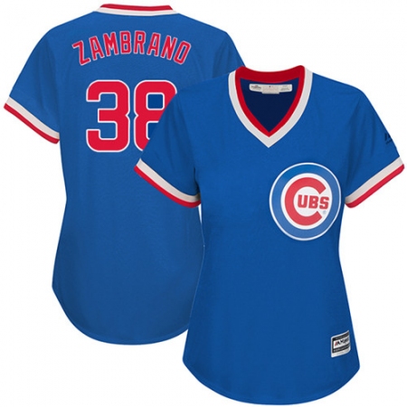 Women's Majestic Chicago Cubs #38 Carlos Zambrano Authentic Royal Blue Cooperstown MLB Jersey