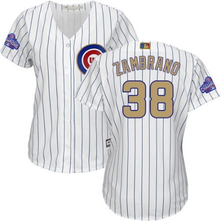 Women's Majestic Chicago Cubs #38 Carlos Zambrano Authentic White 2017 Gold Program MLB Jersey
