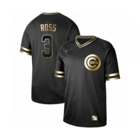 Men's Chicago Cubs #3 David Ross Authentic Black Gold Fashion Baseball Jersey