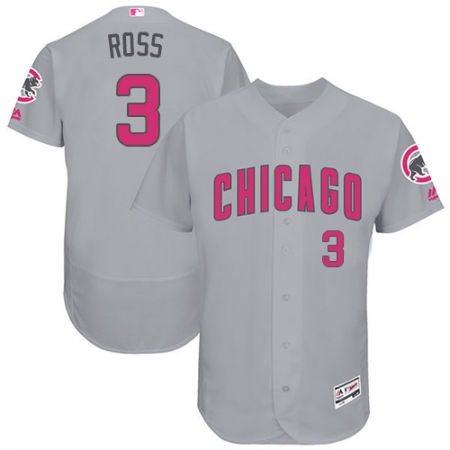 Men's Majestic Chicago Cubs #3 David Ross Grey Mother's Day Flexbase Authentic Collection MLB Jersey
