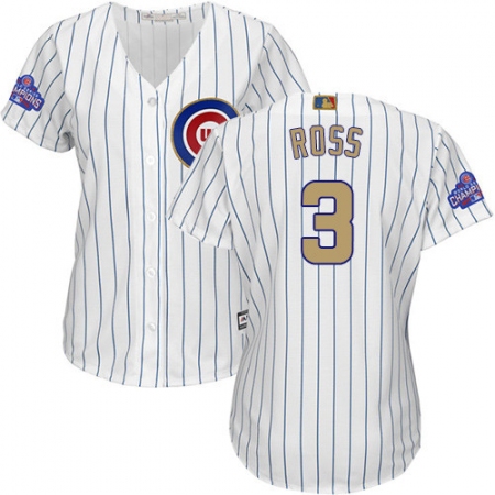 Women's Majestic Chicago Cubs #3 David Ross Authentic White 2017 Gold Program MLB Jersey
