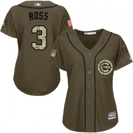 Women's Majestic Chicago Cubs #3 David Ross Replica Green Salute to Service MLB Jersey