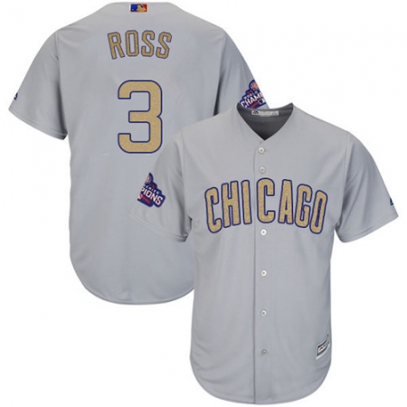 Youth Majestic Chicago Cubs #3 David Ross Authentic Gray 2017 Gold Champion Cool Base MLB Jersey