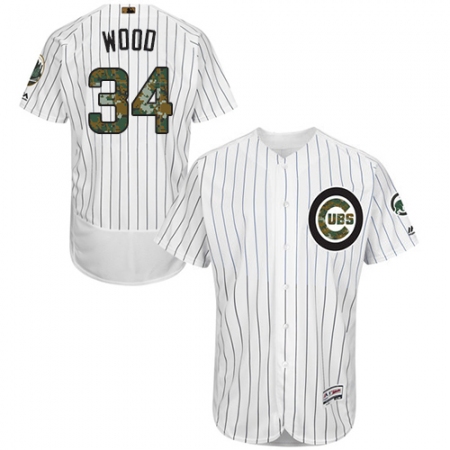 Men's Majestic Chicago Cubs #34 Kerry Wood Authentic White 2016 Memorial Day Fashion Flex Base MLB Jersey