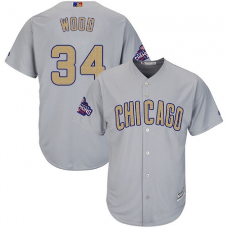 Women's Majestic Chicago Cubs #34 Kerry Wood Authentic Gray 2017 Gold Champion MLB Jersey