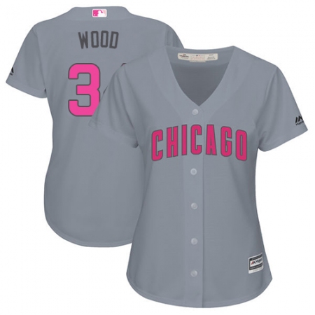 Women's Majestic Chicago Cubs #34 Kerry Wood Authentic Grey Mother's Day Cool Base MLB Jersey