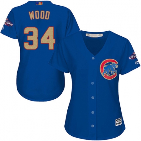 Women's Majestic Chicago Cubs #34 Kerry Wood Authentic Royal Blue 2017 Gold Champion MLB Jersey