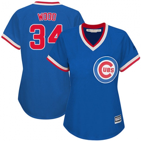 Women's Majestic Chicago Cubs #34 Kerry Wood Authentic Royal Blue Cooperstown MLB Jersey
