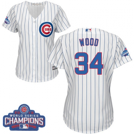 Women's Majestic Chicago Cubs #34 Kerry Wood Authentic White Home 2016 World Series Champions Cool Base MLB Jersey