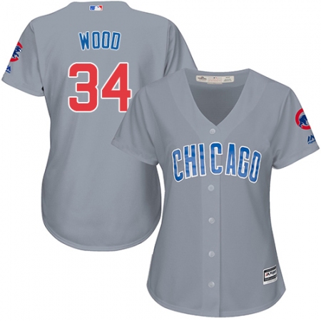 Women's Majestic Chicago Cubs #34 Kerry Wood Replica Grey Road MLB Jersey