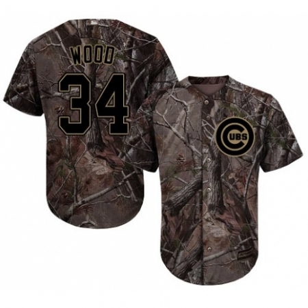 Youth Majestic Chicago Cubs #34 Kerry Wood Authentic Camo Realtree Collection Flex Base MLB Jersey