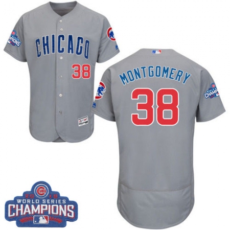 Men's Majestic Chicago Cubs #38 Mike Montgomery Grey Road 2016 World Series Champions Flexbase Authentic Collection MLB Jersey