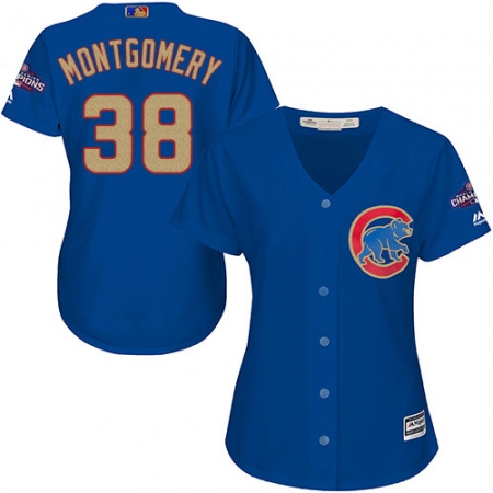 Women's Majestic Chicago Cubs #38 Mike Montgomery Authentic Royal Blue 2017 Gold Champion MLB Jersey