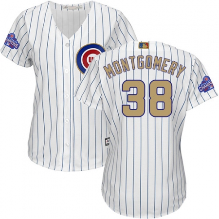 Women's Majestic Chicago Cubs #38 Mike Montgomery Authentic White 2017 Gold Program MLB Jersey