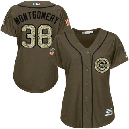 Women's Majestic Chicago Cubs #38 Mike Montgomery Replica Green Salute to Service MLB Jersey