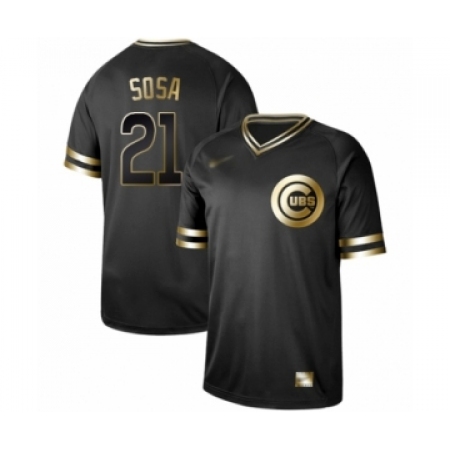 Men's Chicago Cubs #21 Sammy Sosa Authentic Black Gold Fashion Baseball Jersey