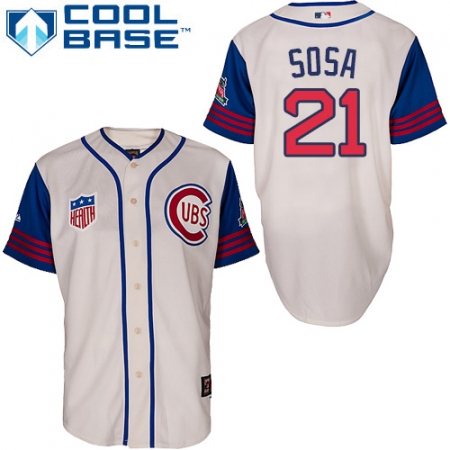 Men's Majestic Chicago Cubs #21 Sammy Sosa Authentic Cream/Blue 1942 Turn Back The Clock MLB Jersey