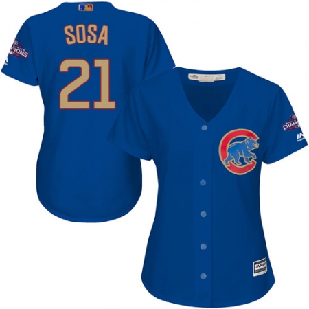 Women's Majestic Chicago Cubs #21 Sammy Sosa Authentic Royal Blue 2017 Gold Champion MLB Jersey