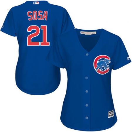 Women's Majestic Chicago Cubs #21 Sammy Sosa Authentic Royal Blue Alternate MLB Jersey