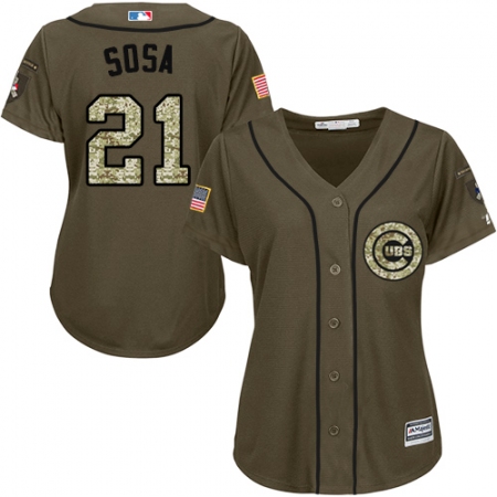 Women's Majestic Chicago Cubs #21 Sammy Sosa Replica Green Salute to Service MLB Jersey