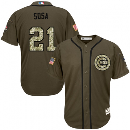 Youth Majestic Chicago Cubs #21 Sammy Sosa Authentic Green Salute to Service MLB Jersey