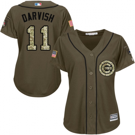 Women's Majestic Chicago Cubs #11 Yu Darvish Authentic Green Salute to Service MLB Jersey